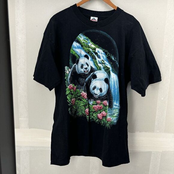 Vintage Panda Bear with Flowers T-Shirt Nature XL on AAA Tag Y2K - Picture 2 of 5